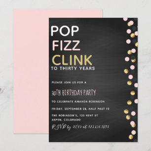Pop Fizz Clink verjaardagsuitnodiging krijtbord el Kaart