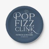 Pop Fizz Clink Verloving Feest Blauw Papieren Bordje (Voorkant)