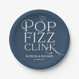 Pop Fizz Clink Verloving Feest Blauw Papieren Bordje