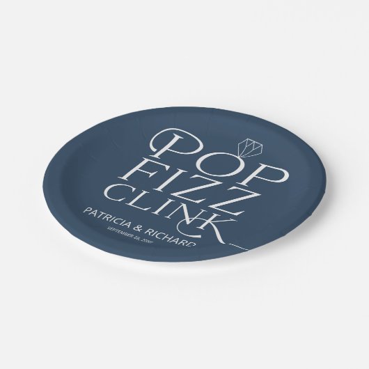Pop Fizz Clink Verloving Feest Blauw Papieren Bordje (Gekanteld)