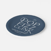 Pop Fizz Clink Verloving Feestje Blauw Papieren Bordje (Gekanteld)