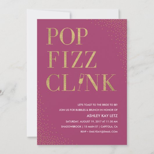Pop Fizz Clink Vrijgezellenfeest Brunch Uitnodigin Kaart (Voorkant)