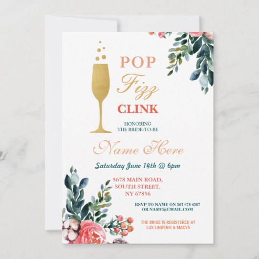 Pop Fizz Clink Vrijgezellenfeest Champagne Gold In Kaart (Voorkant)