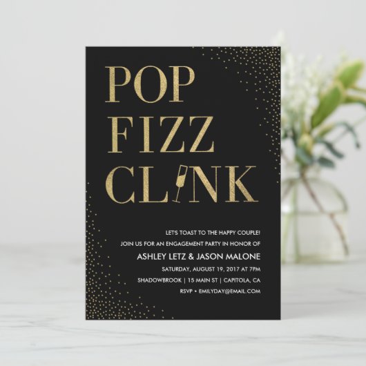 Pop Fizz Clink Wedding Verloving Uitnodiging (Staand voorkant)