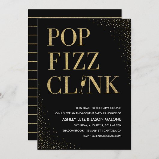 Pop Fizz Clink Wedding Verloving Uitnodiging (Voorkant / Achterkant)