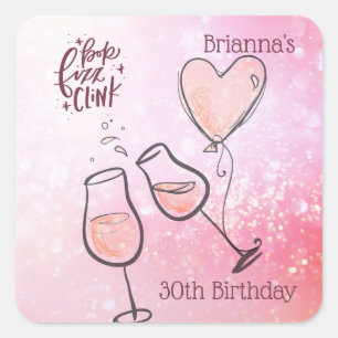 Pop Fizz Clink Wijn Glas Champagne Feestviering Vierkante Sticker