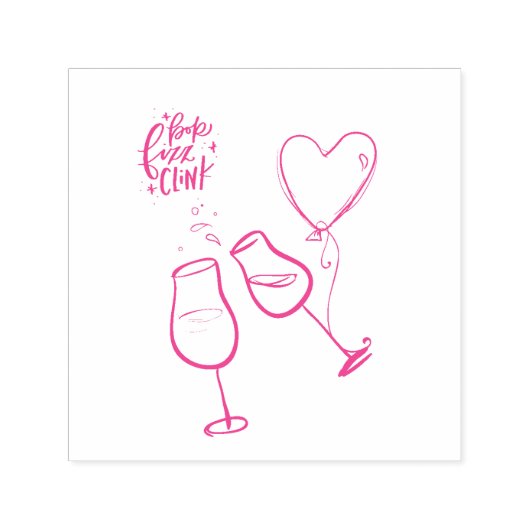 Pop Fizz Clink Wine Glass Heart Balloon Zelfinktende Stempel (Design)