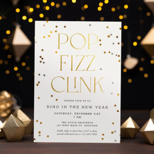 Pop Fizz Clink Wit Goud Confetti Oud en Nieuw Kaart