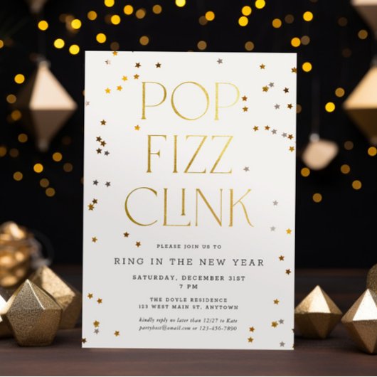 Pop Fizz Clink Wit Goud Confetti Oud en Nieuw Kaart