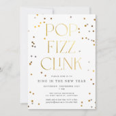 Pop Fizz Clink Wit Goud Confetti Oud en Nieuw Kaart (Voorkant)