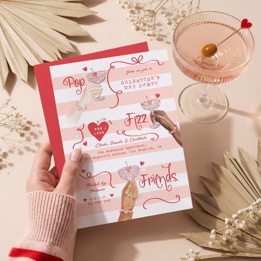 Pop Fizz Friends Galentine’s Day Girls Night Party Kaart