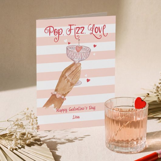 Pop Fizz Love Cocktail Cheer Happy Galentine's Day Feestdagen Kaart