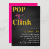 Pop fizz roze roze en goudglitter chalkboard kaart (Voorkant / Achterkant)