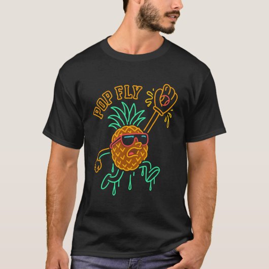 Pop Fly Ananas – Grappige Baseball Cartoon T-shirt (Voorkant)