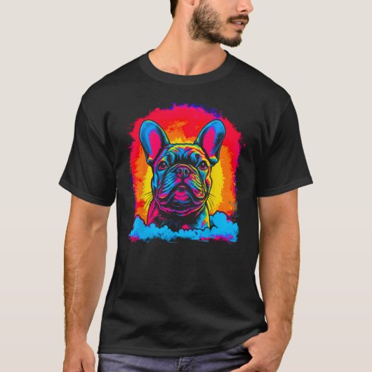 Pop Franse Bull Dog Sunset T-shirt (Voorkant)