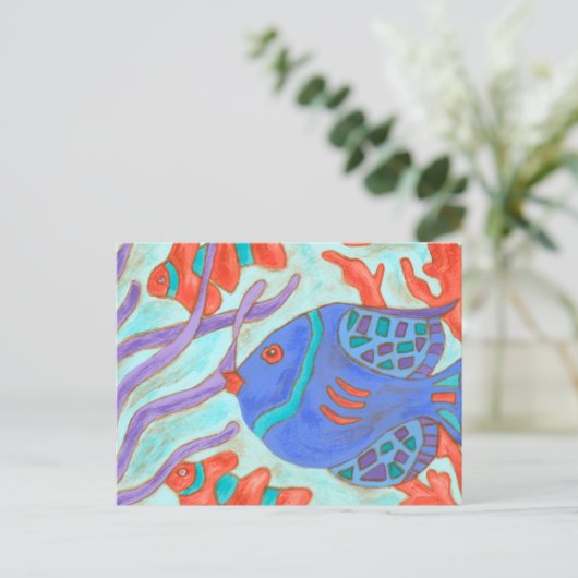 Pop-gekleurde vis briefkaart (Staand voorkant)