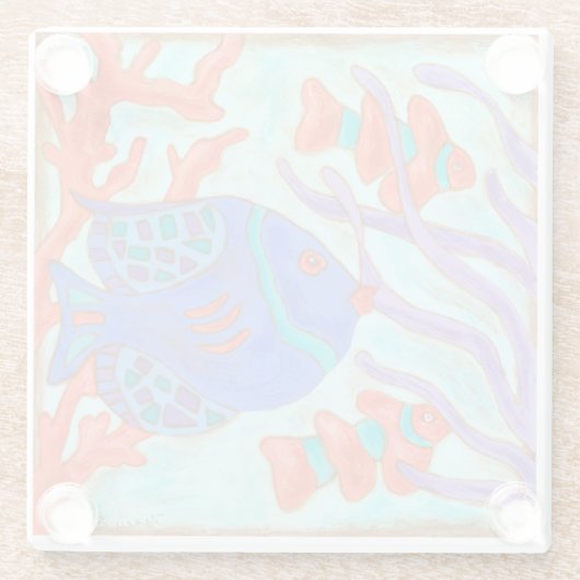 Pop-gekleurde vis glazen onderzetter (Achterkant)