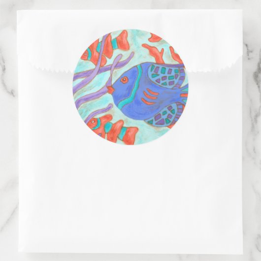 Pop-gekleurde vis ronde sticker (Tas)