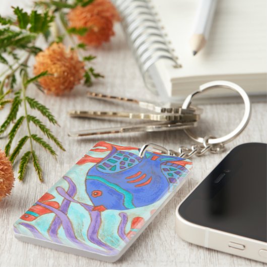 Pop-gekleurde vis sleutelhanger (Voorkant Rechts)