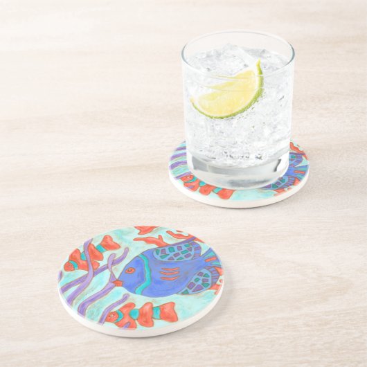 Pop-gekleurde vis zandsteen onderzetter (Zijkant)