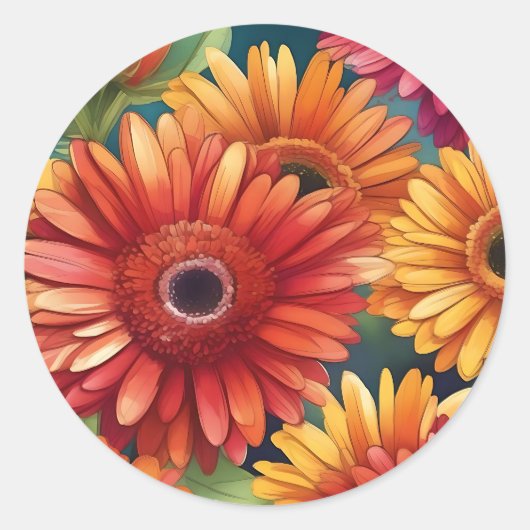 Pop Gerbera Daisy Pattern Ronde Sticker (Voorkant)