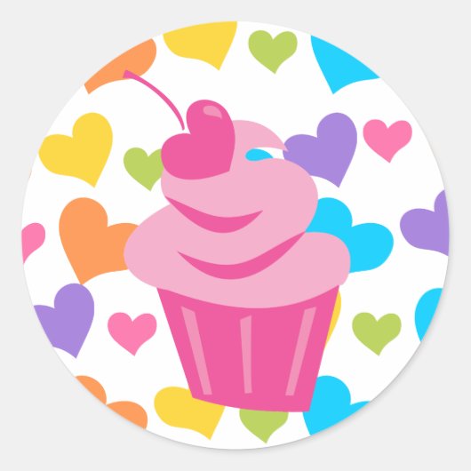 Pop Heart Cupcake Ronde Sticker (Voorkant)
