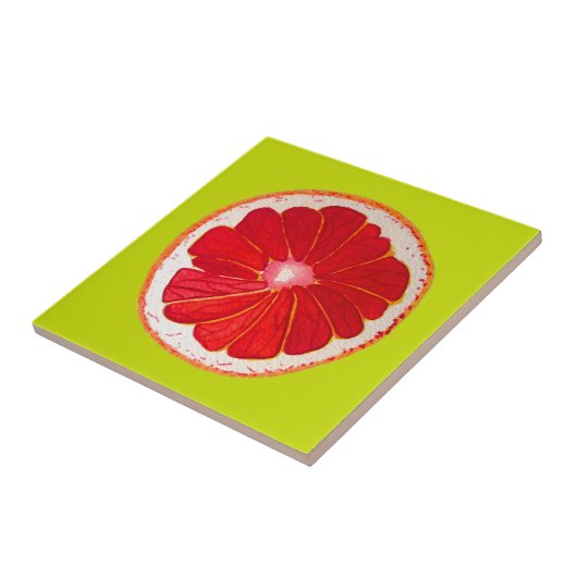 Pop heldere roze pompelmoes waterverf tegeltje (Zijkant)