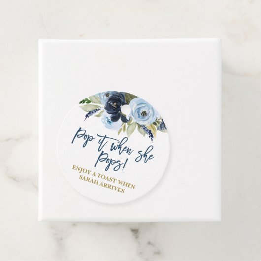 Pop het als ze blauw bloemen Poppen Bedankjes Labels (In situ)