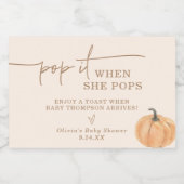 Pop het als ze Pop Baby shower gunst, pompoen Sparkling Wijnetiket (Enkel label)