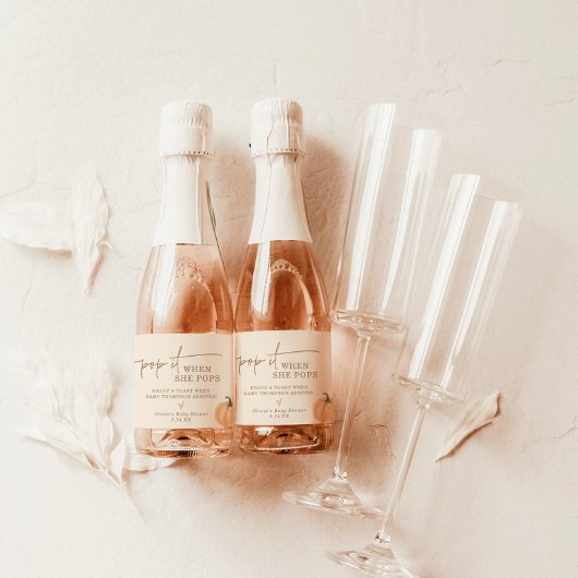 Pop het als ze Pop Baby shower gunst, pompoen Sparkling Wijnetiket