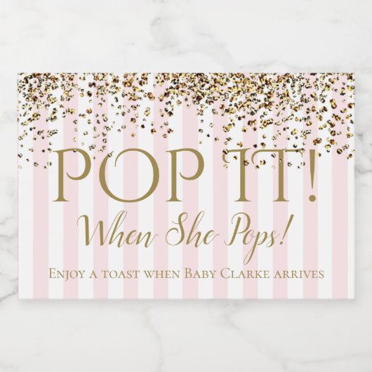 Pop het als ze Pop! BABY Sparkle Shower-partij Sparkling Wijnetiket (Enkel label)