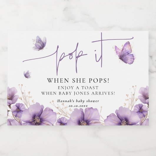 Pop het als ze pop Butterfly Baby Champagne Sparkling Wijnetiket (Enkel label)