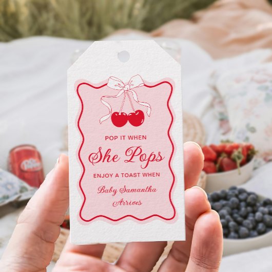 Pop het als ze pop Cherry On Top Baby shower Cadeaulabel