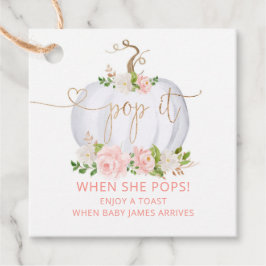 Pop het als ze pop met een druppelroze pompoen bedankjes labels