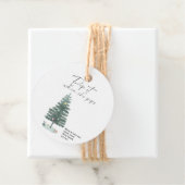 Pop het als ze pop met elegante kerstboom bedankjes labels (In situ)