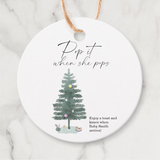 Pop het als ze pop met elegante kerstboom bedankjes labels (Voorkant)