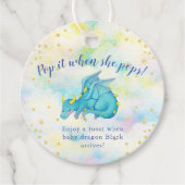 Pop het als ze Pop op Blue Dragon Baby shower Bedankjes Labels (Voorkant)