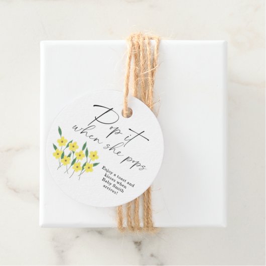 Pop het als ze pop op elegante Wildbloemen Bedankjes Labels (In situ)