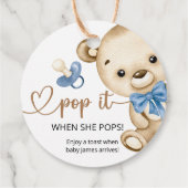 Pop het als ze Pop op Teddy Bear Baby shower Bedankjes Labels (Achterkant)