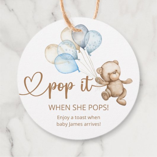 Pop het als ze Pop op Teddy Bear Baby shower Bedankjes Labels (Achterkant)