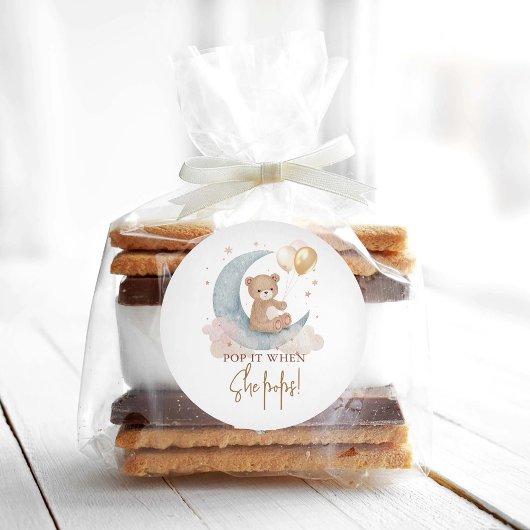 Pop het als ze Pop op Teddy Bear Baby shower Ronde Sticker