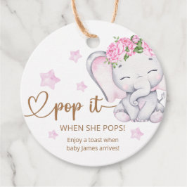 Pop het als ze Pop Roze Elephant Baby shower Bedankjes Labels