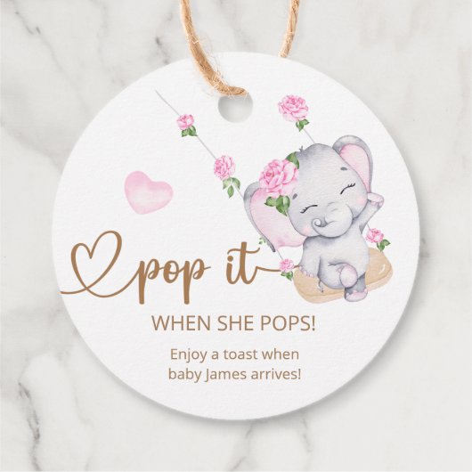 Pop het als ze Pop Roze Elephant Baby shower Bedankjes Labels (Achterkant)