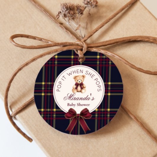 Pop het als ze pop Teddy Bear Red Bow Bedankjes Labels