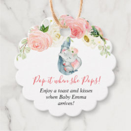 Pop het als ze pop van een meisje met olifant baby bedankjes labels