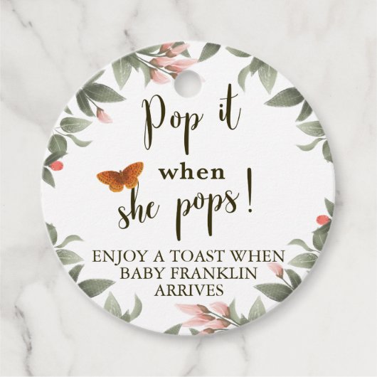 Pop het als ze Pop Woodland Baby shower Bedankjes Labels (Voorkant)