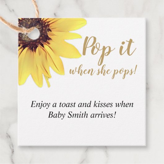 Pop het als ze Pop! Zonnebloem, geverfd Bedankjes Labels (Voorkant)