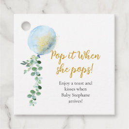 Pop het als ze poppen blauwe ballon Eucalyptus Bedankjes Labels
