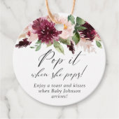 Pop het als ze poppen blush roze bordeaux bloemenv bedankjes labels (Voorkant)
