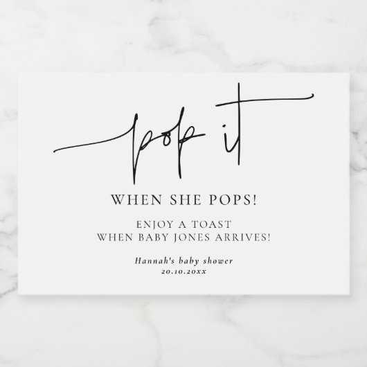 Pop het als ze poppen Elegant Baby shower Champagn Sparkling Wijnetiket (Enkel label)